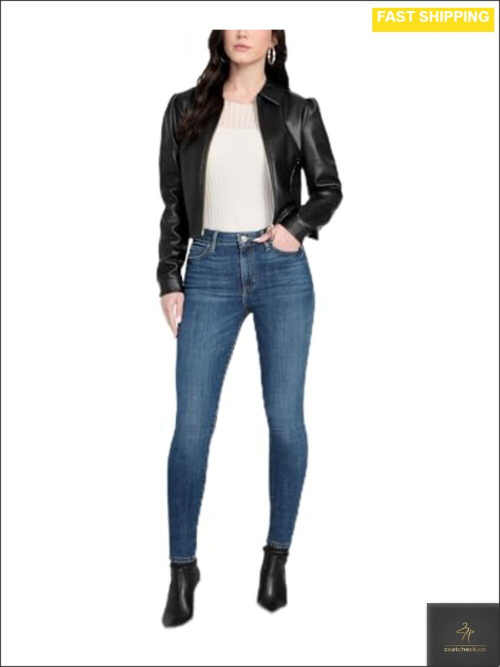 Cropped Faux Leather Biker Jacket Zip Up Moto Style